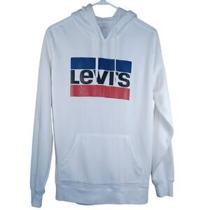 Levi's Graphic Standard Hoodie White Women's Medium Blue & Red Sportswear Logo